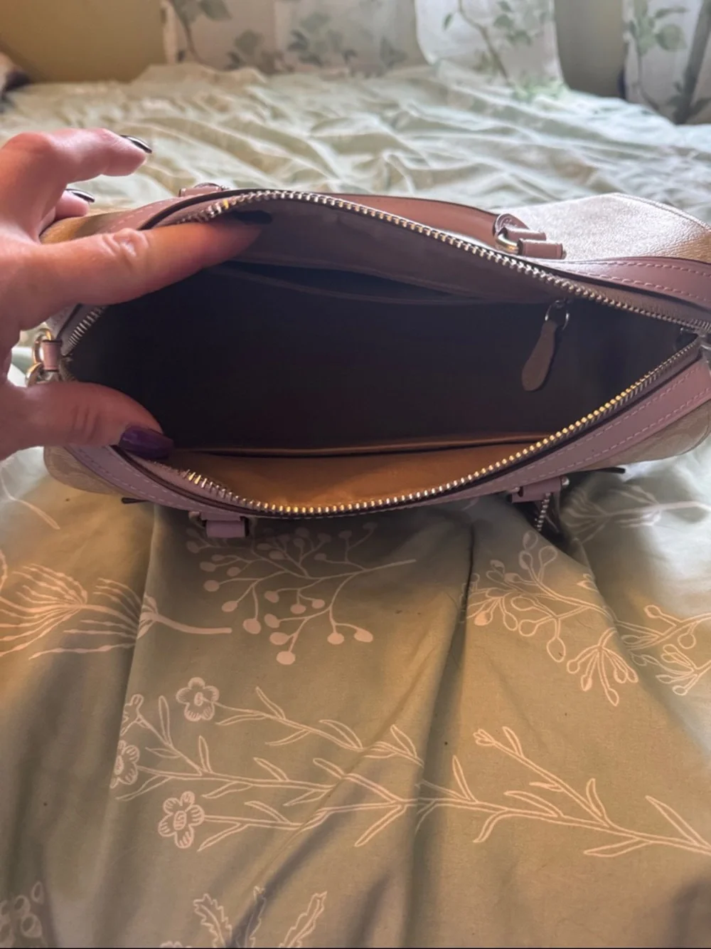 Coach Tan Canvas Satchel with Dusty Pink Leather Trim - Picture 2 of 7
